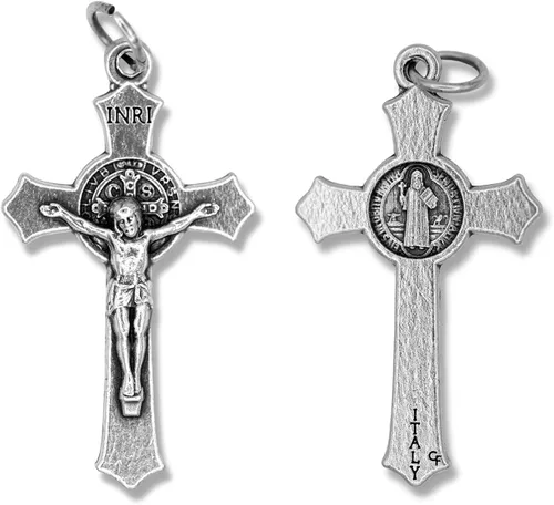 Miniatura 5 de Paquete de 3 crucifijo de San Benito para hacer rosarios de 15 pulgadas pieza de rosario de crucifijo oxidado de plata para rosario de San Benito
