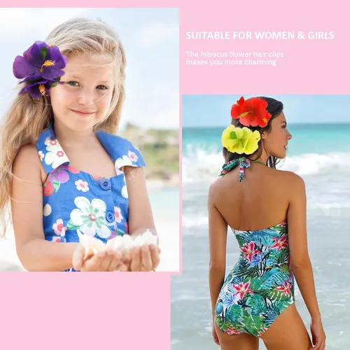 Miniatura 5 de Ahoney 4 Piezas Accesorios para el Cabello de Flores de Hibisco Hawaiano - Pasadores Artificiales de Gasa, Horquillas para Mujeres, Niñas