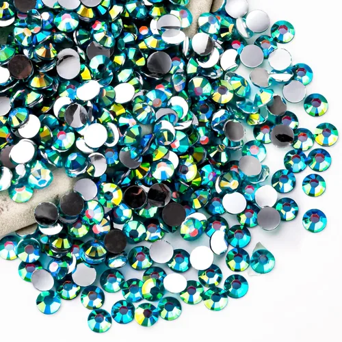 Miniatura 105 de Diamantes de imitación AB verdes a granel, 5000 piezas de diamantes de imitación de fondo plano redondos de gelatina AB sin fijación térmica, gemas