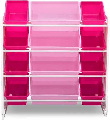 Miniatura 8 de Delta Children Organizador de almacenamiento de juguetes para niños con 12 contenedores de plástico, certificado Greenguard Gold, blanco/rosa