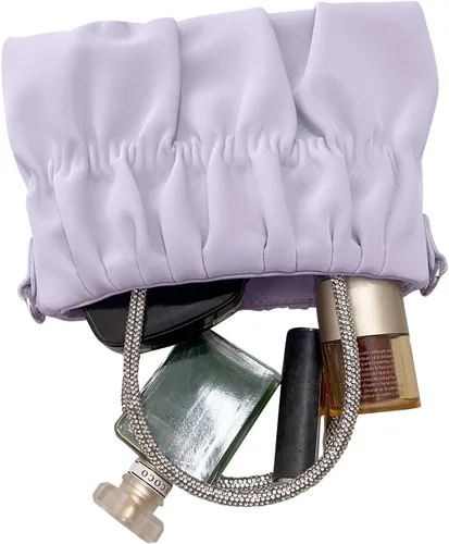 Miniatura 4 de Bolsos de cuero suave para mujer, bolsos de noche con diamantes de imitación de boda, elegante bolso de mano de fiesta, bolso cruzado morado, Púrpura