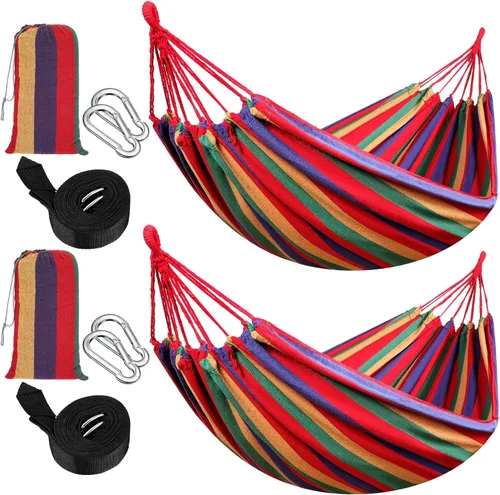 Windyun 2 juegos de hamacas de lona de algodón, hamaca doble grande de 400 libras, hamacas portátiles para acampar para exteriores con bolsa de Rojo