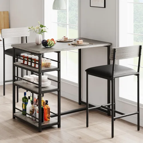 Miniatura 10 de Juego de mesa de comedor IDEALHOUSE para 2, mesa de cocina de altura de mostrador y sillas, juego de mesa de bar con 2 taburetes tapizados, juego