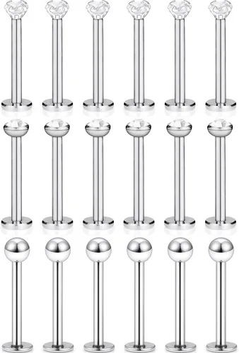 Miniatura 5 de SCERRING - 18 piezas de acero inoxidable 0.56 oz (16 gr) de circonita cúbica transparente Labret Monroe para labio, tragus, cartílago, hélice