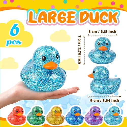 Miniatura 2 de Deekin 6 piezas de surtido de patos de goma multicolor para Navidad, juguetes de pato de goma con sonido para niños, bebés, baño, ducha, piscina