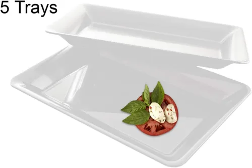 Miniatura 2 de zappy Paquete de 5 bandejas de plástico blanco para servir, bandejas rectangulares de 10 x 14 pulgadas, elegantes, duraderas, sin BPA