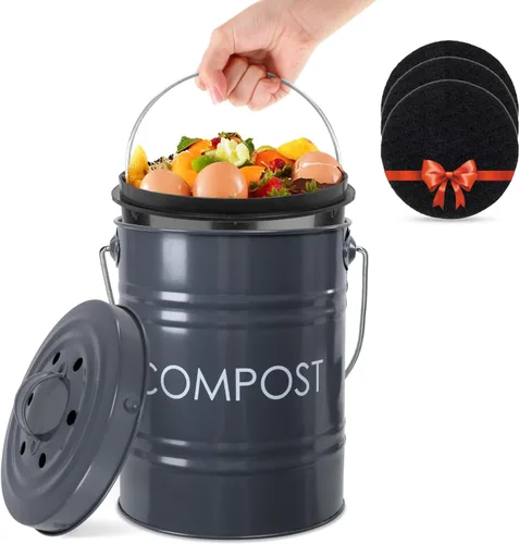 Miniatura 9 de Vipush Contenedor de compostaje para encimera de cocina compostador con tapa, contenedor pequeño de compost, incluye forro interior para cubo