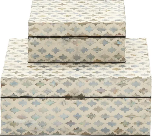 Miniatura 21 de Deco 79 Caja decorativa geométrica hecha a mano con concha de madreperla, mosaico de puntos, caja de almacenamiento para recuerdos, con acentos Crema