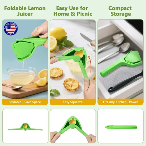 Miniatura 4 de Exprimidor manual plegable de limón con colador de pulpa Fácil de limpiar Diseño de ahorro de espacio Portátil duradero para cocina y Verde