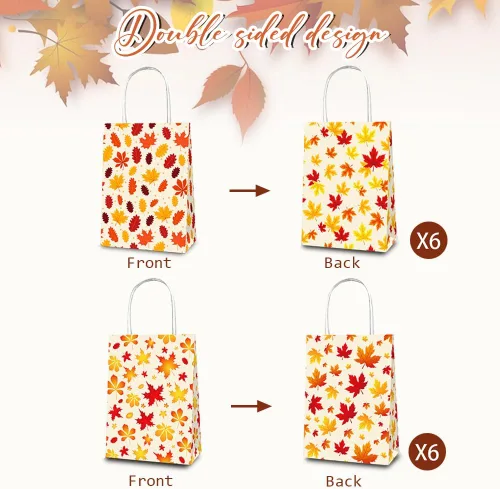 Miniatura 3 de 12 bolsas de regalo de otoño para fiesta de Acción de Gracias, hojas de arce naranja de otoño, bolsas de comestibles, bolsas de papel de Acción