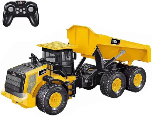 Miniatura 8 de Juego de juguetes de excavadora y camión volquete a control remoto – Excavadora RC y camión volquete con luces y sonidos – Coche excavador