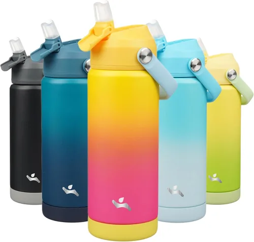 Miniatura 46 de Konokyo Botella de agua aislada con tapa de pajilla, botella de metal al vacío de acero inoxidable de 18 onzas con mango de silicona, color negro