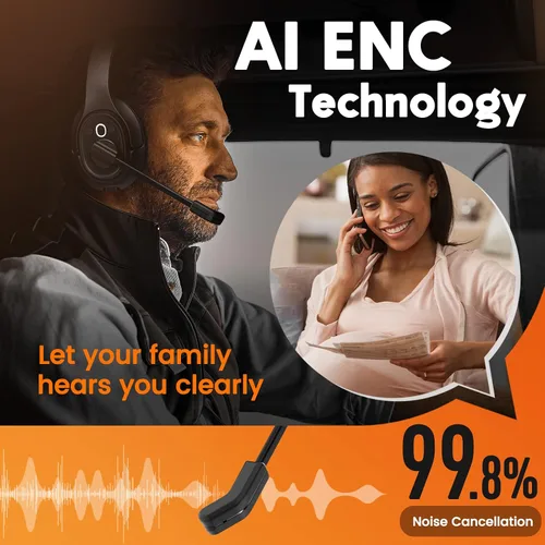 Miniatura 3 de EKSA Trucker - Auriculares Bluetooth con micrófono, auriculares inalámbricos de 164 pies con cancelación de ruido AI (ENC), 57 horas de trabajo