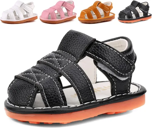 Sandalias chirriantes de verano para niños y niñas, puntera cerrada, antideslizantes, suela de goma premium, zapatos para primeros pasos