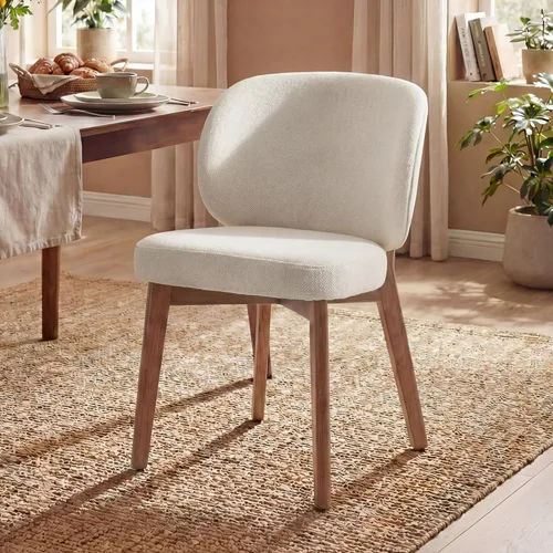 YOUNIKE Silla de comedor con respaldo alto, silla única de cocina estilo moderno de mediados de siglo, silla acentuada sin brazos de tela bouclé