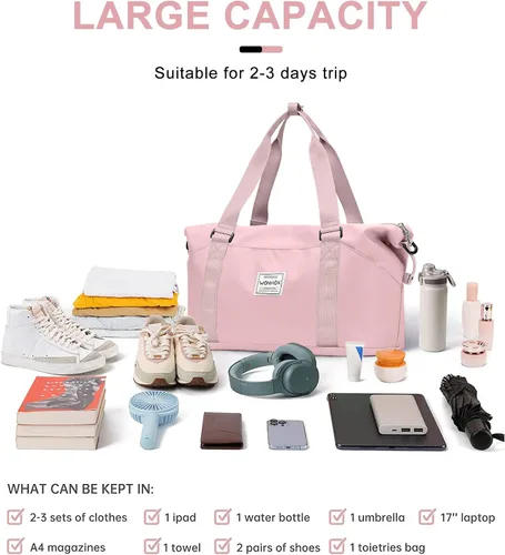 Miniatura 5 de Bolsa de viaje para mujeres y hombres, bolsa de fin de semana, S4-rosa