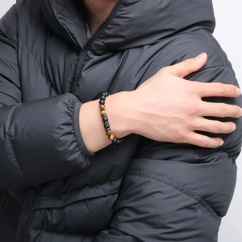 Miniatura 3 de JoycuFF Pulseras curativas de ojo de tigre para hombres, 0.315 pulgadas, piedra de ágata negra mate para padre, hermano, hijo, novio