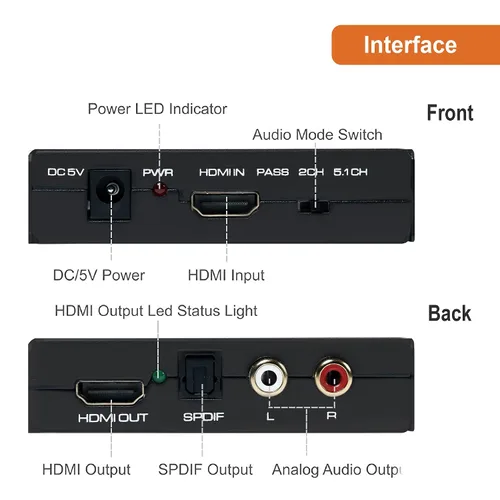 Miniatura 3 de J-Tech Digital Premium Quality 1080P HDMI a HDMI + Audio (SPDIF + RCA estéreo) Convertidor y extractor de audio (JTDAT5CH)