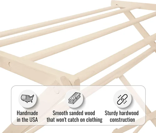 Miniatura 8 de Pennsylvania Woodworks Tendedero de Ropa de Arce Americano Premium - Hecho a Mano en Pensilvania - Construcción de Madera Sólida, Plegable, Solución