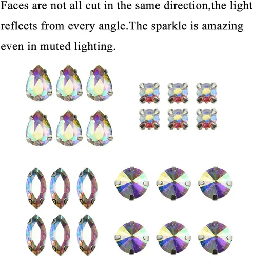 Miniatura 4 de Hahiyo Base de garras de diamantes de imitación para coser, vidrio transparente, formas mixtas, gemas de cristal, ajuste de puntas traseras
