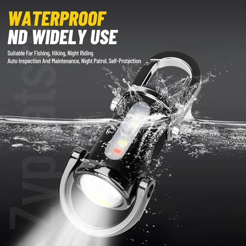 Miniatura 3 de linterna mini LED súper brillante de 1200 lúmenes recargable por USB, pequeña linterna llavero impermeable de rescate, para camping - Negro