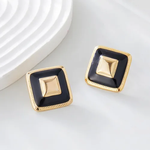 Miniatura 4 de Aretes gruesos de oro para mujer, aretes cuadrados de flor negra, aretes rojos llamativos, aretes delicados grandes retro, regalos de joyería