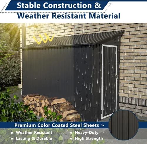 Miniatura 7 de Cobertizo de almacenamiento al aire libre de 4 x 8 pies, cobertizo de metal inclinado para almacenamiento para patio trasero, patio, jardín, negro