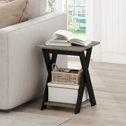 Miniatura 15 de FURINNO - Mesita auxiliar de diseño sencillo Roble Francés/Negro