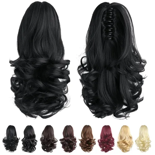Miniatura 3 de Extensión de cola de caballo de color negro, pinza de extensiones de cabello rizado para mujer, extensiones de cabello sintético de cola de caballo