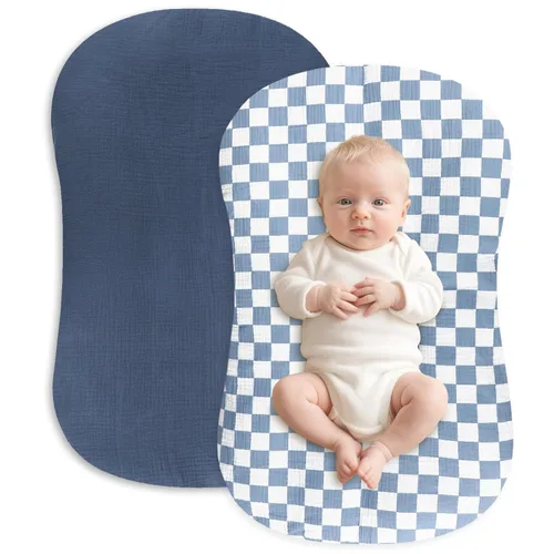 Miniatura 27 de Funda de muselina para tumbona de bebé suave de algodón orgánico, cubre para tumbona de recién nacido para bebés, niñas y niños (Azul)