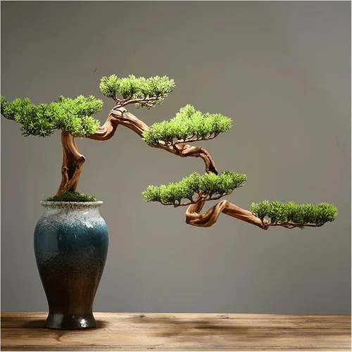 Árbol bonsái artificial, bonsái artificial, árbol de pino de bienvenida, planta en maceta de simulación de 15 pulgadas, bonsái decorativo, oficina,