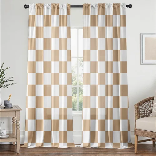 Miniatura 24 de Cortinas negras y rojas para sala de estar, 63 pulgadas de largo, cortinas geométricas modernas, blancas y grises, cortinas abstractas con bolsillo