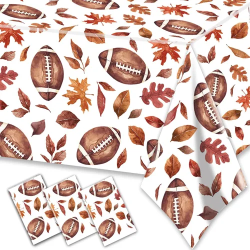 CMUSKO 3 manteles de fútbol americano, decoraciones de fiesta temática de fútbol de otoño, hojas de arce, juego deportivo, fundas rectangulares de