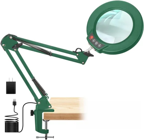 Miniatura 13 de Lámpara de lupa de 10 aumentos con luz y soporte, lámpara de escritorio y abrazadera 2 en 1, Seylae con 5 modos de color, lupa iluminada LED