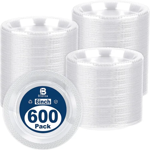 Miniatura 8 de Breroa 300 platos de plástico transparente de 6 pulgadas, pequeños platos redondos desechables para postre resistentes, platos de cena y fiesta