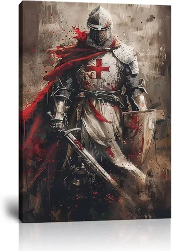 Miniatura 10 de Pintura de Caballero Templario Soldado Retro Arte de Pared Decoración Medieval Cruzada Estética Cuadro para Sala de Estar Dormitorio Oficina