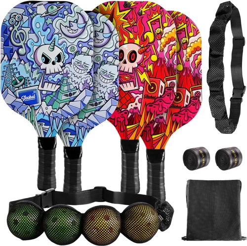 Pickleball Paddles Set of 4 for Beginners Men Women Adults Patrón de calavera ornamentado