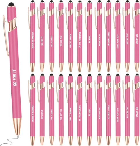 Miniatura 12 de Yeaqee 24 piezas de bolígrafos de bola inspiradores, tinta negra retráctil con citas motivacionales, con punta de lápiz táctil, mensaje alentador