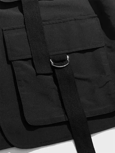 Miniatura 7 de OYOANGLE Chaleco tipo cargo sin mangas con cuello en V y cremallera para hombre con bolsillos con solapa