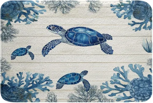 Miniatura 32 de Erosebridal Alfombras náuticas costeras de baño, tapete de baño con diseño náutico de ancla, tapete de baño antideslizante a rayas de 16 x 24