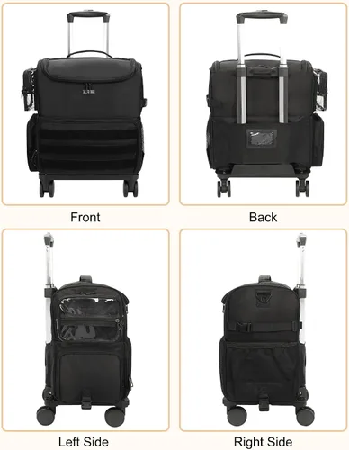 Miniatura 9 de Relavel Estuche de tren de maquillaje rodante, estuche de cosmetología sobre ruedas con 4 bolsas transparentes, bolsas profesionales para Negro