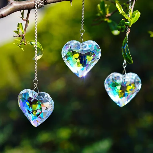 Miniatura 8 de H&D HYALINE & DORA 50mm Geometría Cristal Corazón Atrapasueños Prismas Colgantes con Prisma de Vidrio Fabricante de Arcoíris para Ventanas, Balcón