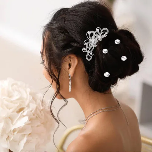 Miniatura 3 de Cinaci Paquete de 40 peines laterales para el pelo de novia con diamantes de imitación plateados brillantes y en forma de U, pasadores