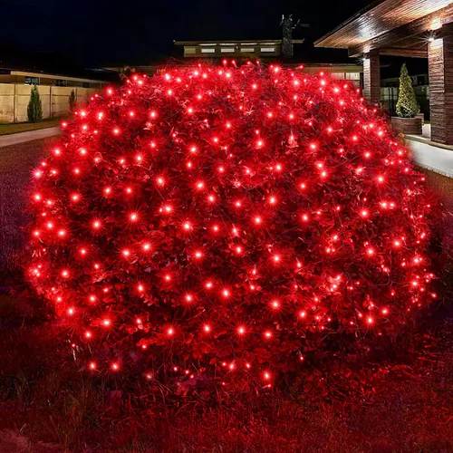Miniatura 13 de Dirnun Red de luces LED de Navidad verde para exteriores, 160 LED de 5 x 7 pies, luz de malla de hadas impermeable para exteriores e interiores