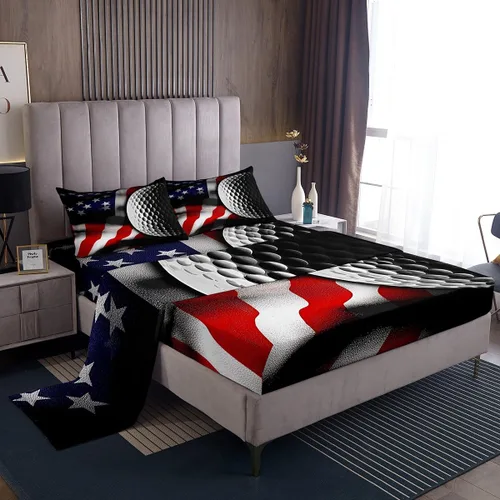Miniatura 25 de Juego de sábanas con estampado camuflaje de la bandera estadounidense tamaño King, de Castle Fairy. Juego de ropa de cama de lujo de microfibra