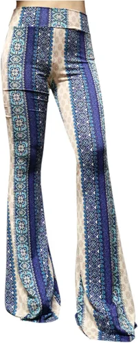 Miniatura 131 de ShopMyTrend - Pantalones de yoga largos con piernas anchas y acampanadas estilo palazzo, con cintura alta, para mujer
