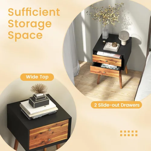 Miniatura 5 de GIANTEX - Mesa auxiliar con cajones y almacenamiento, mesa auxiliar de madera estilo Mid Century multiusos para dormitorio, sala de estar, muebles