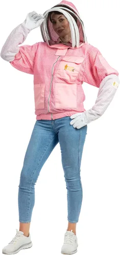 Miniatura 2 de Chaqueta ventilada de apicultura de 3 capas de protección completa para apicultores con velo de esgrima (4XL, rosa)