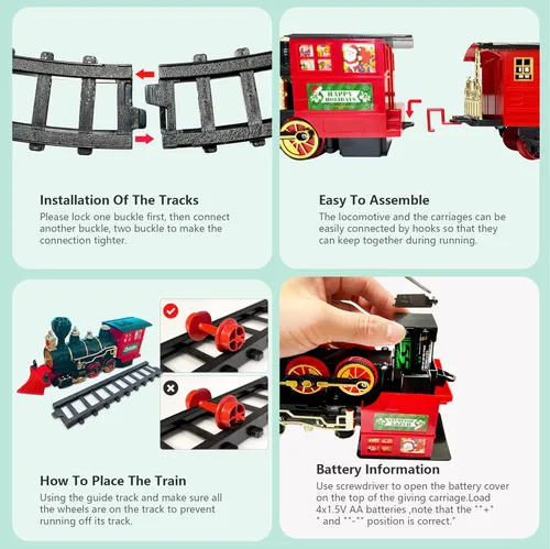 Miniatura 6 de OCHIDO Conjunto de Trenes - Conjuntos de Trenes de Navidad para Debajo del Árbol, Juguete de Tren Eléctrico de Regalo para Niños y Niñas, con Kits