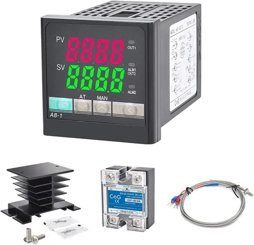 Kit de controlador de temperatura PID, CGELE Voltaje AC 100~240V Viene con relé de estado sólido SSR 40DA, sensor termopar tipo K y disipador de